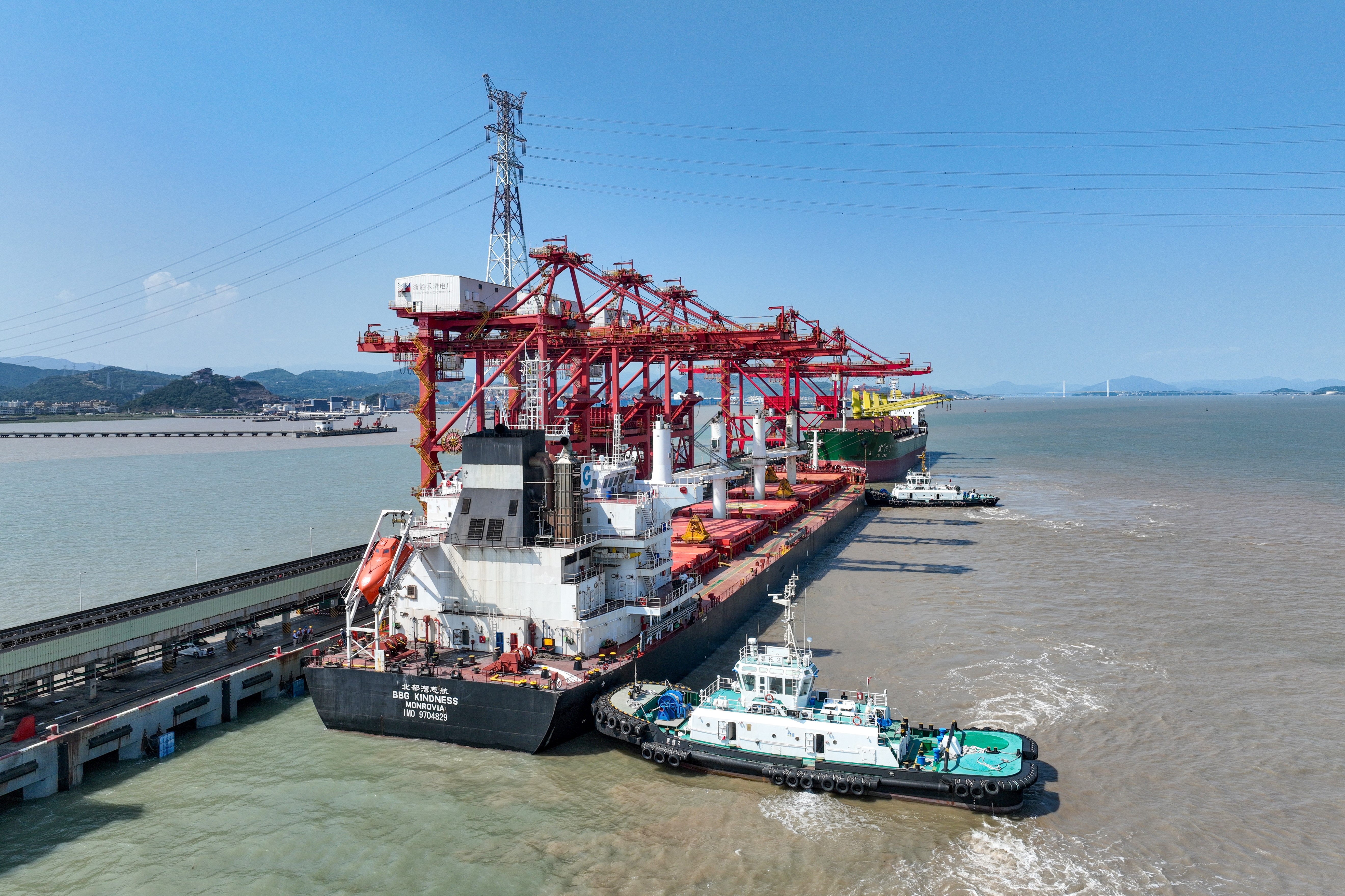 浙能集团首个海外煤矿项目首船煤炭靠泊乐清发电厂码头。 浙能富兴 提供_副本.jpg